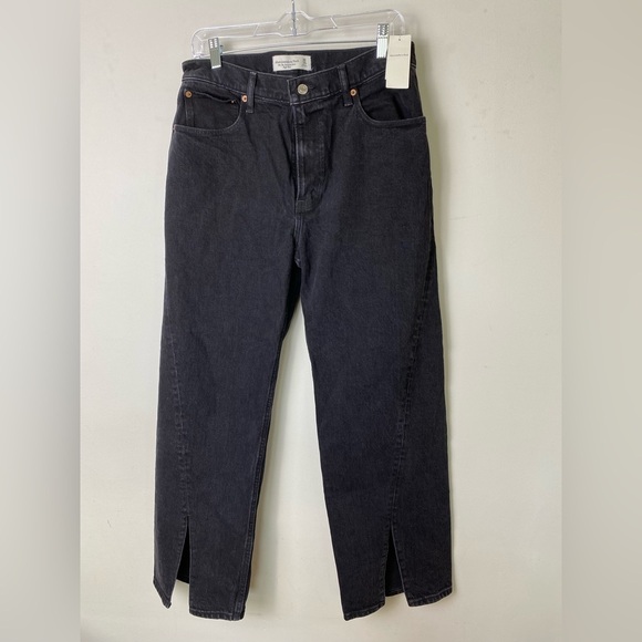 SALE. Abercrombie & Fitch Straight Charcoal Jeans with Split Hem - Picture 1 of 8